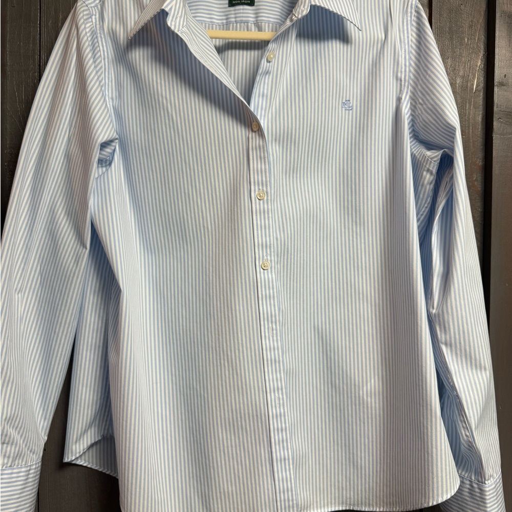 Ralph Lauren Blue and White Striped Blouse-Non Iron